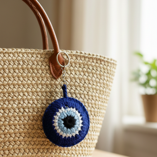 Knotzie Handmade Crochet Evil Eye Keychain | Nazar Protection Charm | Bag and Key Accessory