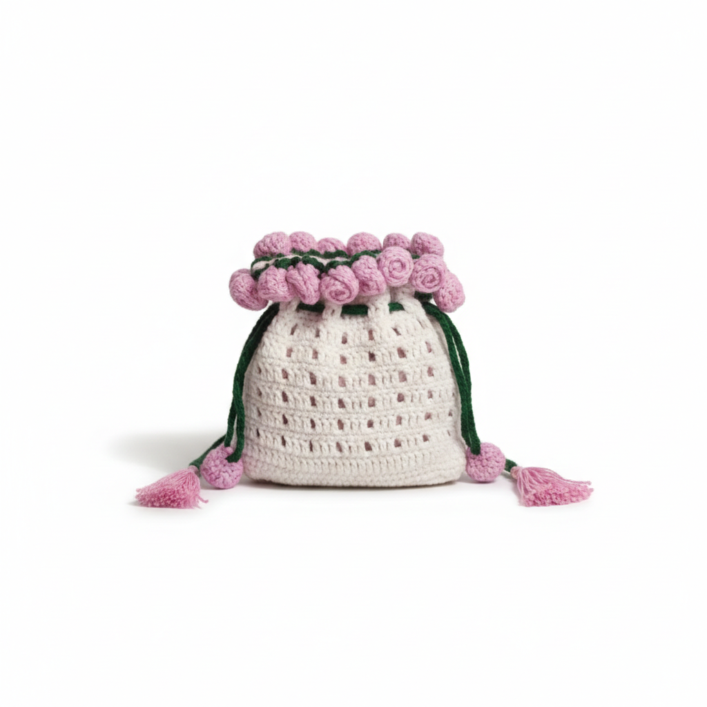 KNOTZIE Handmade Crochet Potli Bag | Drawstring Gift Pouch | Jewelry, Money and Festive Return Gift