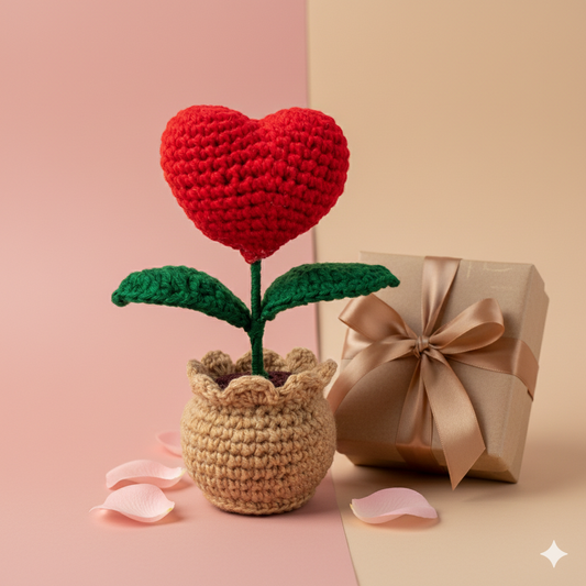 KNOTZIE Handmade Crochet Heart Flower Pot β Cute Valentine Gift