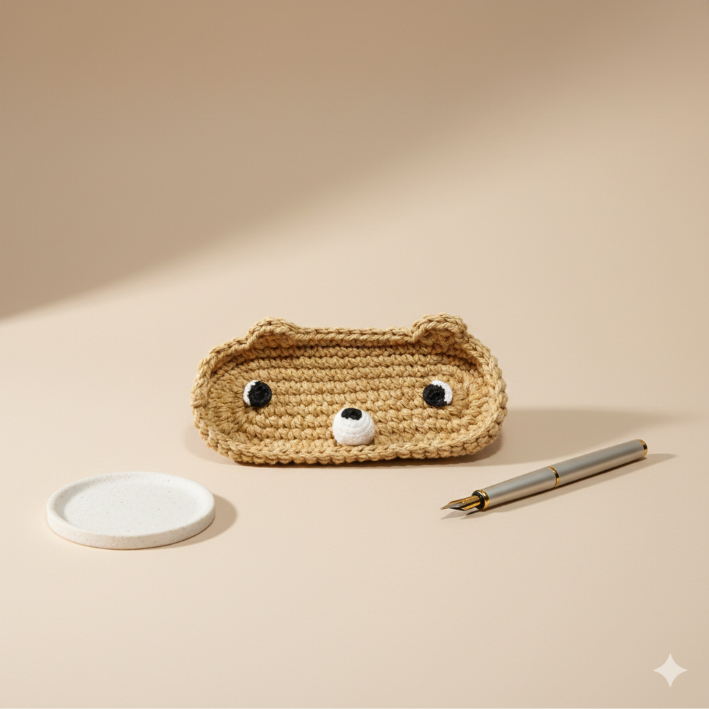 KNOTZIE Handmade Crochet Teddy Organizer Tray | Cute Desk and Vanity Storage | Handmade Decorative Organizer