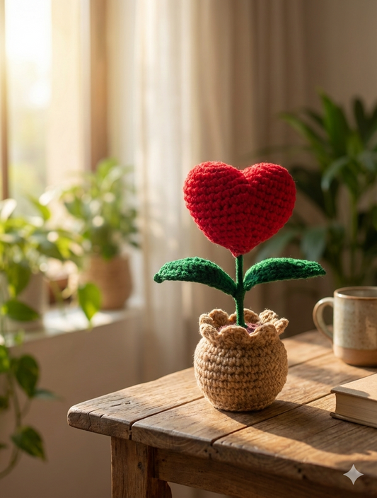 KNOTZIE Handmade Crochet Heart Flower Pot – Cute Valentine Gift