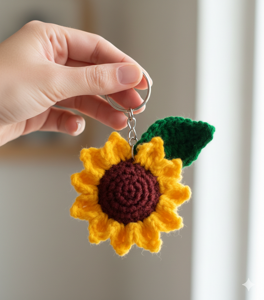 KNOTZIE Handmade Crochet Sunflower Keychain | Floral Bag Charm | Cute Gift Key Holder Accessory