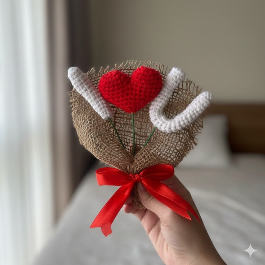 KNOTZIE Handmade Crochet I Love You Bouquet | Romantic Gift for Him and Her | Forever Flower Gift