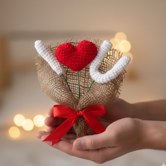 KNOTZIE Handmade Crochet I Love You Bouquet | Romantic Gift for Him and Her | Forever Flower Gift