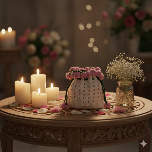 KNOTZIE Handmade Crochet Potli Bag | Drawstring Gift Pouch | Jewelry, Money and Festive Return Gift