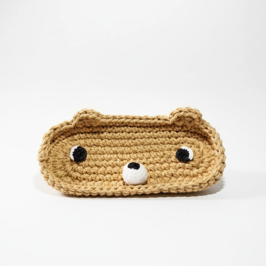 KNOTZIE Handmade Crochet Teddy Organizer Tray | Cute Desk and Vanity Storage | Handmade Decorative Organizer