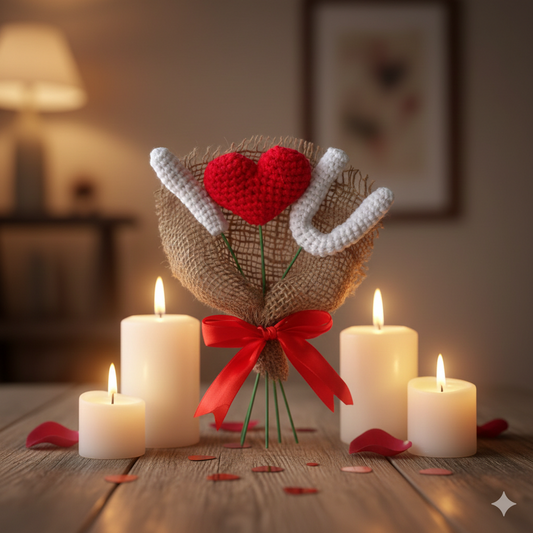 KNOTZIE Handmade Crochet I Love You Bouquet | Romantic Gift for Him and Her | Forever Flower Gift