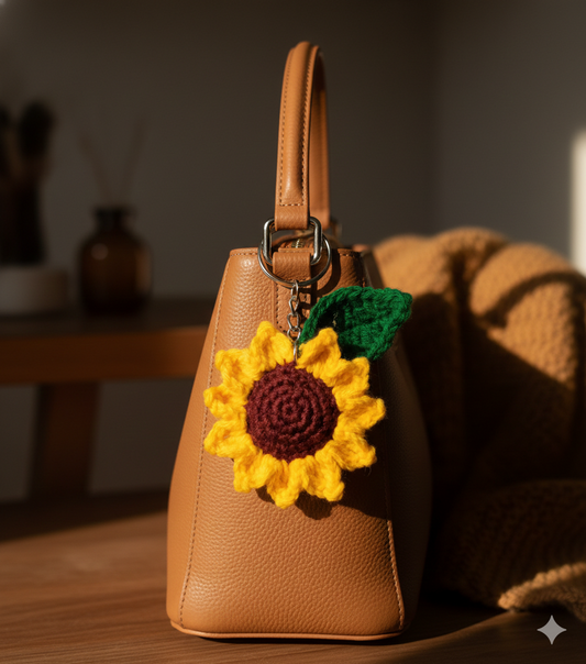 KNOTZIE Handmade Crochet Sunflower Keychain | Floral Bag Charm | Cute Gift Key Holder Accessory