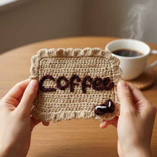 KNOTZIE Personalized Handmade Crochet Coffee Mat | Custom Name Mug Coaster | Cute Desk and Home Decor Gift