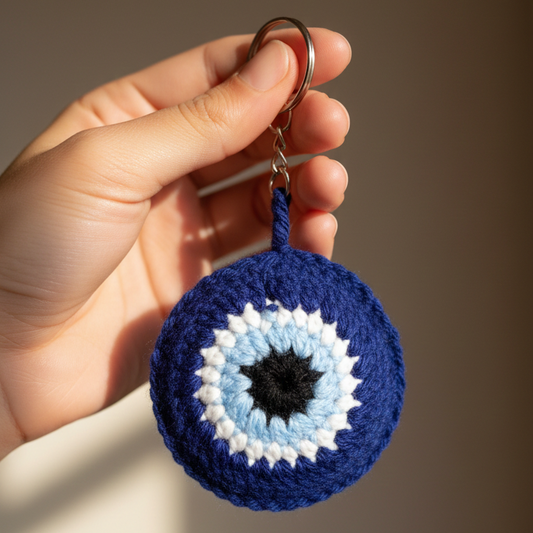 Knotzie Handmade Crochet Evil Eye Keychain | Nazar Protection Charm | Bag and Key Accessory