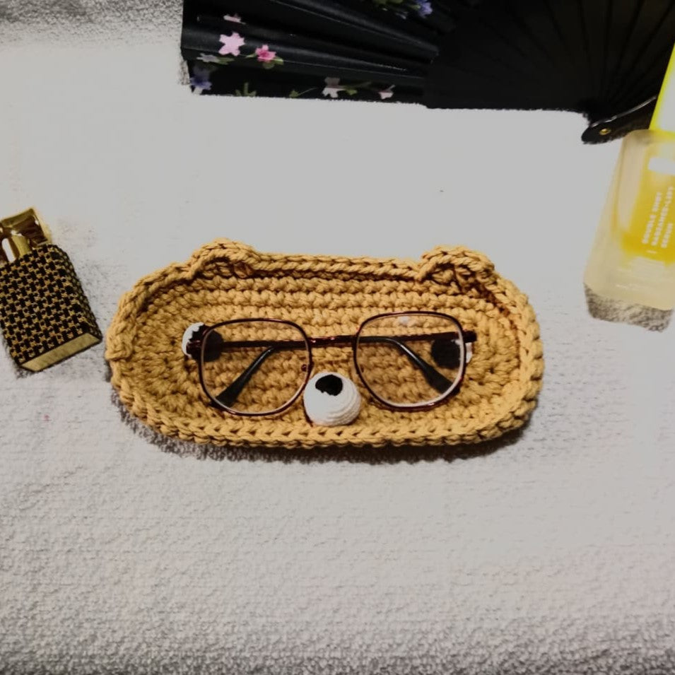 KNOTZIE Handmade Crochet Teddy Organizer Tray | Cute Desk and Vanity Storage | Handmade Decorative Organizer